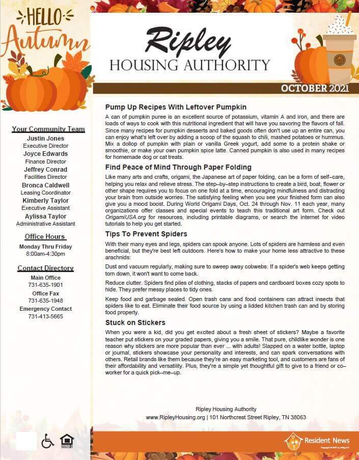 October Newsletter Page 1 - content as listed above