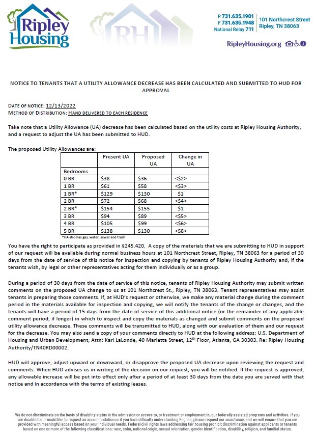 Utility Decrease Flyer. All information from this flyer is listed above.