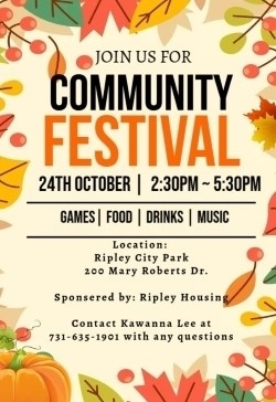 Community Festival 10-24-25 flyer. Al information on this flyer is listed above.