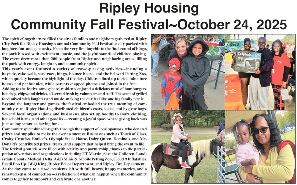Ripley Housing Community Fall Festival. All information as listed below.
