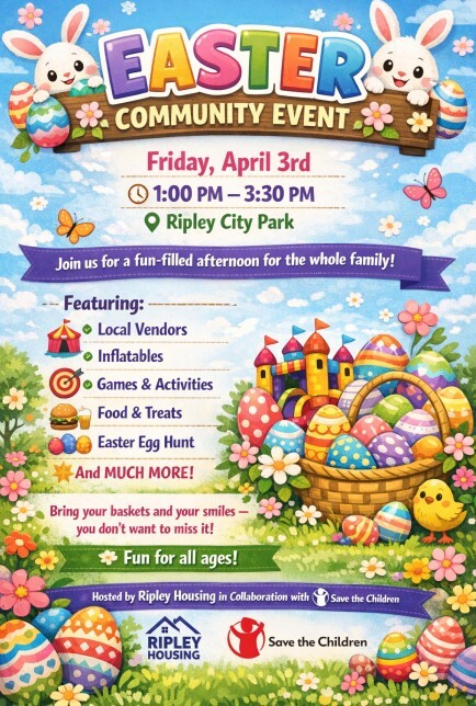 Easter Community Event flyer. All information as listed below.